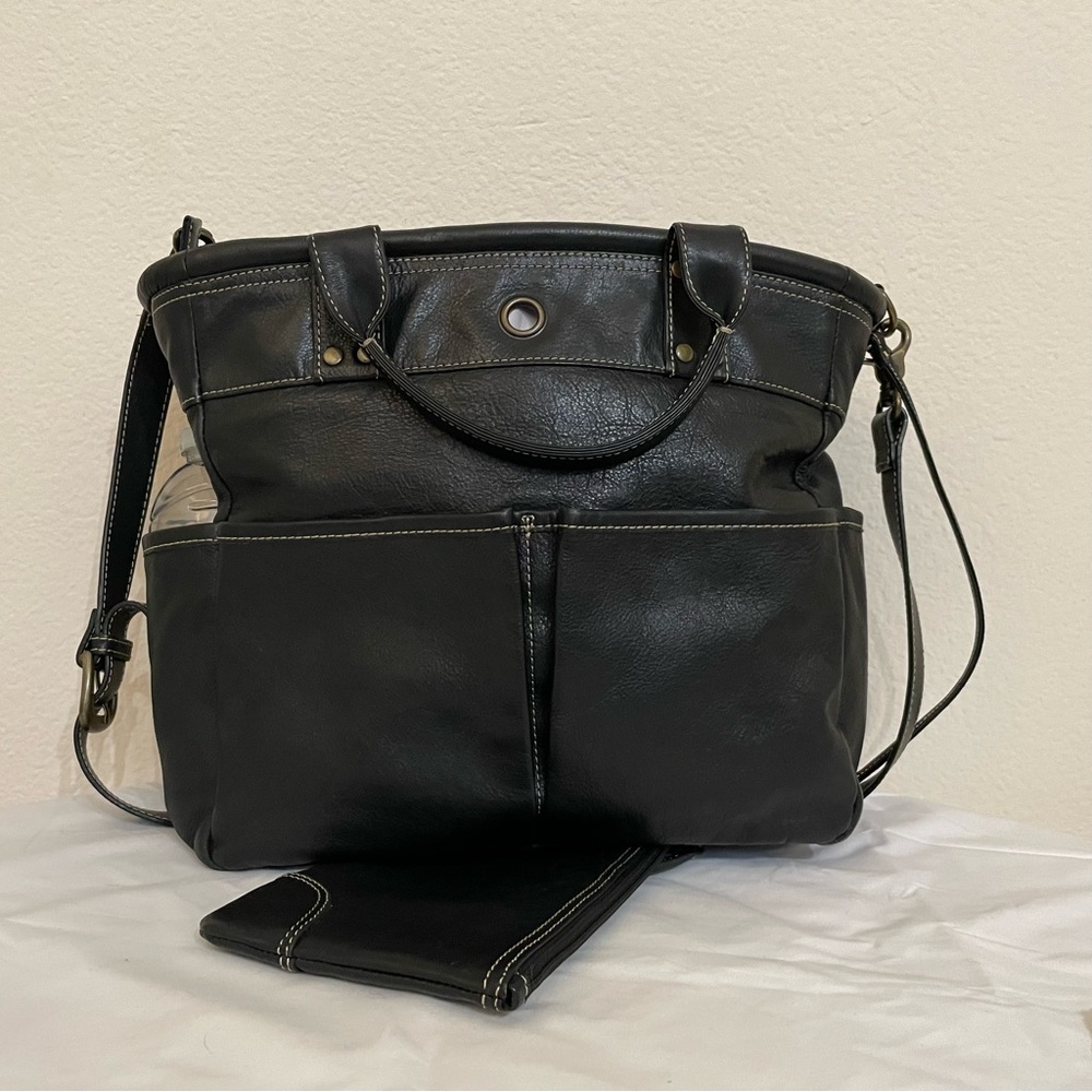 Black leather Levenger work tote (St Tropez)